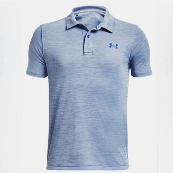 UNDER ARMOUR Boys' Heather Blue Short-Sleeve Polo Shirt - Picture 1 of 14